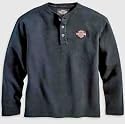 Harley-Davidson&reg; Men's Long Sleeve Henley Shirt. Embroidered graphics. 99011-07VM; 99012-07VM