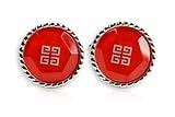 Regal Faceted Ruby Red Cufflinks with Silver Inlay with Presentation Box