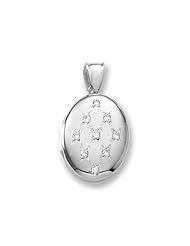 18k Premium Weight White Gold Diamond Oval Locket 5/8 inch x 3/4 inch in 18K