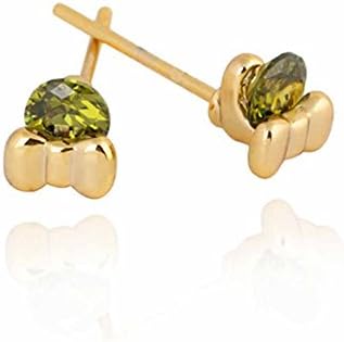 GoodShoop New Arrival Fashion Gold Plated Round Green Crystal Bowknot Design Small Stud 18K Gold Filled Earring CC Gift