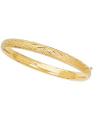 14K Yellow Gold 07" 6.30mm Polish Texture Diamond Shape Pattern Top Round Tube Domed Fancy Bangle With Clasp