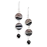 Banded Black Onyx Drop Lever Back Earrings