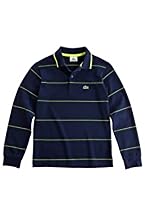 Boy's Long Sleeve Bi-Color Wide Spaced Stripe Pique Polo