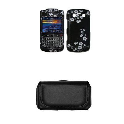 Blackberry Bold 9700 Premium Midnight with White Flowers Design Case Cover 