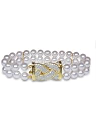 6.5x7mm AAA Quality Japanese Akoya Double Strand Bracelet - 8 inches (Braid Clasp)