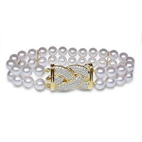 6.5x7mm AAA Quality Japanese Akoya Double Strand Bracelet - 8 inches (Braid Clasp)