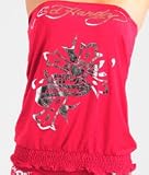 Ed Hardy Missy Cross Foil Satin Touch Tube Top