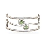 Polished Swirl Design Toe Ring with Green Crystals