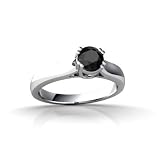 14K White Gold Genuine Round Black Onyx Solitaire Ring