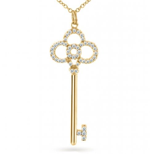 Valentines Day Bling Jewelry 14K Gold Vermeil CZ Paved Crown Key Pendant with 18 inch chain Valentines Day Bling Jewelry 14K Gold Vermeil CZ Paved Crown Key Pendant with 18 inch chain