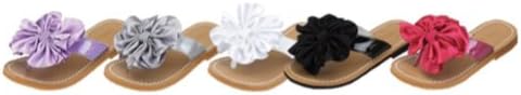 Toddler Girls Silver Floral Pom Pom Flip Flop Sandal Shoes Size 10