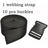 Cosmos &reg; 2 Inch Wide 10 Yards Black Nylon Heavy Webbing Strap+10 PCS 2" Black Color Flat Shape Plastic Side Release Plastic Buckles with Cosmos Fastening Strap