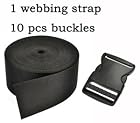 Cosmos ® 2 Inch Wide 10 Yards Black Nylon Heavy Webbing Strap+10 PCS 2 Black Color Flat Shape Plastic Side Release Plastic Buckles with Cosmos Fastening Strap