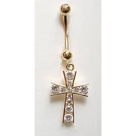 14 karat gold cross belly button ring by 