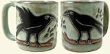 Set Of Two 16 Ounce COFFEE/Tea Cup STONEWARE Dinnerware Mug RAVEN BIRD By Mara