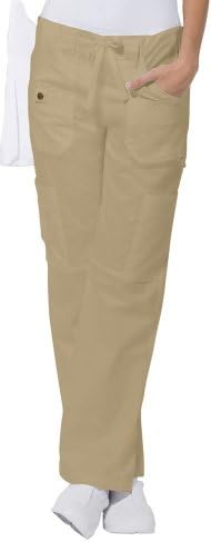Gen Flex Women Scrubs Pant Low Rise Drawstring Cargo Plus Size 857455, 2XL, Dark Khaki