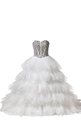 Plus Size Strapless Beaded  Lace-Up  Sweetheart Tulle  Ball Gown Wedding Dress  With Ruffles