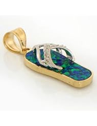 14k Gold Real Diamond Opal Flip Flop Pendant