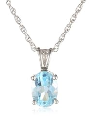Sterling Silver 8x6mm Oval Blue Topaz Pendant Necklace