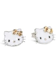 Hello Kitty by Simmons Jewelry Co. Enamel Face and Rose Gold Bow Girls Stud Earrings