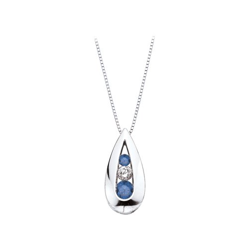 3 Diamond Pendant 1/3 ct. in 14K White Gold and Alternating Blue Diamond with Chain