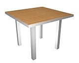 Polywood Euro All-Weather Dining Table, Silver with Plastique Slats, Teak