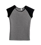 NEW District Threads - Ladies Cap Sleeve Raglan Tee Deep Hthr/Blck-M