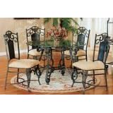 5pc Antique Brass Metal Dining Table w Glass Top and Chairs Set by visiondecor Furniture