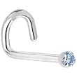 Solid 18KT White Gold (December) 1.5mm Genuine Topaz Left Nostril Screw- 20 Gauge