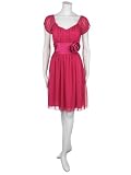 Sheer Cap Sleeve Chiffon/Satin Party Dress with Removable Flower Brooch