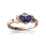 14k Rose Gold Pear Genuine Sapphire Celtic Claddagh Ring