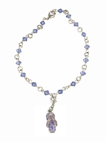 Anklet - A59 - Sized to Fit - Swarovski (tm) Crystal Beads ~ Tanzanite (Purply Blue Color) with Flip Flop Slipper Charm