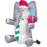 6 Ft. - Gemmy Christmas Airblown Inflatable - Holiday Elephant Holding Present