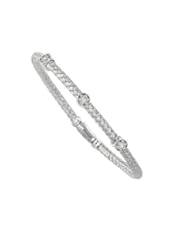 .925 Sterling Silver Basketweave with Diamond Accents Bangle Bracelet 7 1/4" 0.06ct