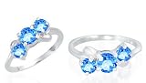 Round Cut London Blue Topaz Three-Stone Ring Sterling Silver