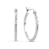 14K White Gold Diamond-Cut and Polished Hoop Earrings