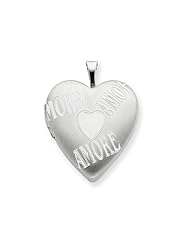 925 Sterling Silver 20mm with AMORE Heart Locket - Chain Included