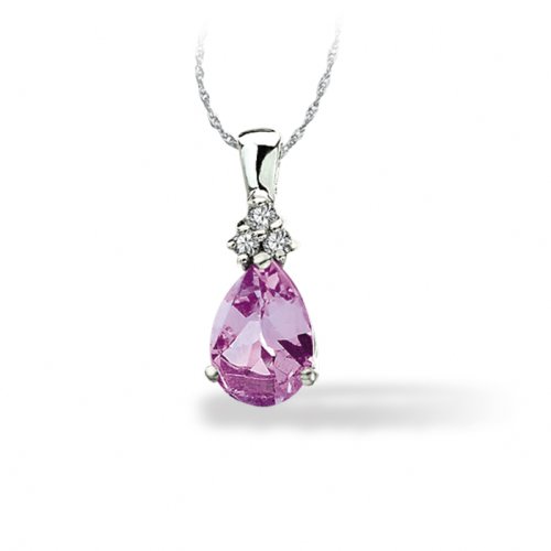 10KWG 1/100ct dtw 10x8mm Pr. Shaped Cr. Pink Sapphire Pendant