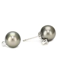 TARA Pearls Tahitian Stud 9X10mm 14 Karat White Gold Stud Earrings