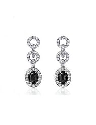2.10Ct Oval Black Diamond & Diamond Earrings 14K Gold