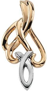 18K Yellow &amp; White Gold, 24.00X11.50 Mm, Polished, Two Tone Fish Pendant W,Hidden