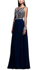 Sexy Chiffon Cocktail High-Neck Belted Beaded Open-Back Party Dress 