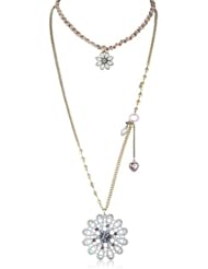 Betsey Johnson "Girlie Grunge" Patina Round 2 Row Long Pendant Necklace, 29"