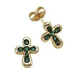 1/2 Carat Emerald Cross Earrings in 14K Yellow Gold