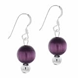 Sterling Silver 6mm Simulated Purple Cats Eye Stone Bead Beaded Dangle Hook Earrings