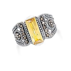 Buy Citrine Marcasite Sterling Silver Ring, 13mm wide Citrine Bar Marcasite Ring by Silver Messages--Free US Shipping
