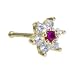 Solid 14KT Yellow GOLD Fuchsia AND Crystalline CZ FLOWER Nose Stud