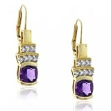 14K Gold Amethyst Diamond Leverback Earring Split Bezel