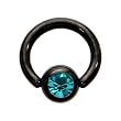 16 Gauge 1/4" Blue Zircon Austrian Crystal Black Titanium BCR Captive Ring