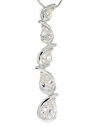 Sterling Silver Pear-shaped Graduated Journey Pendant w/ 5 CZ Stones, 1 3/4" (44mm) tall